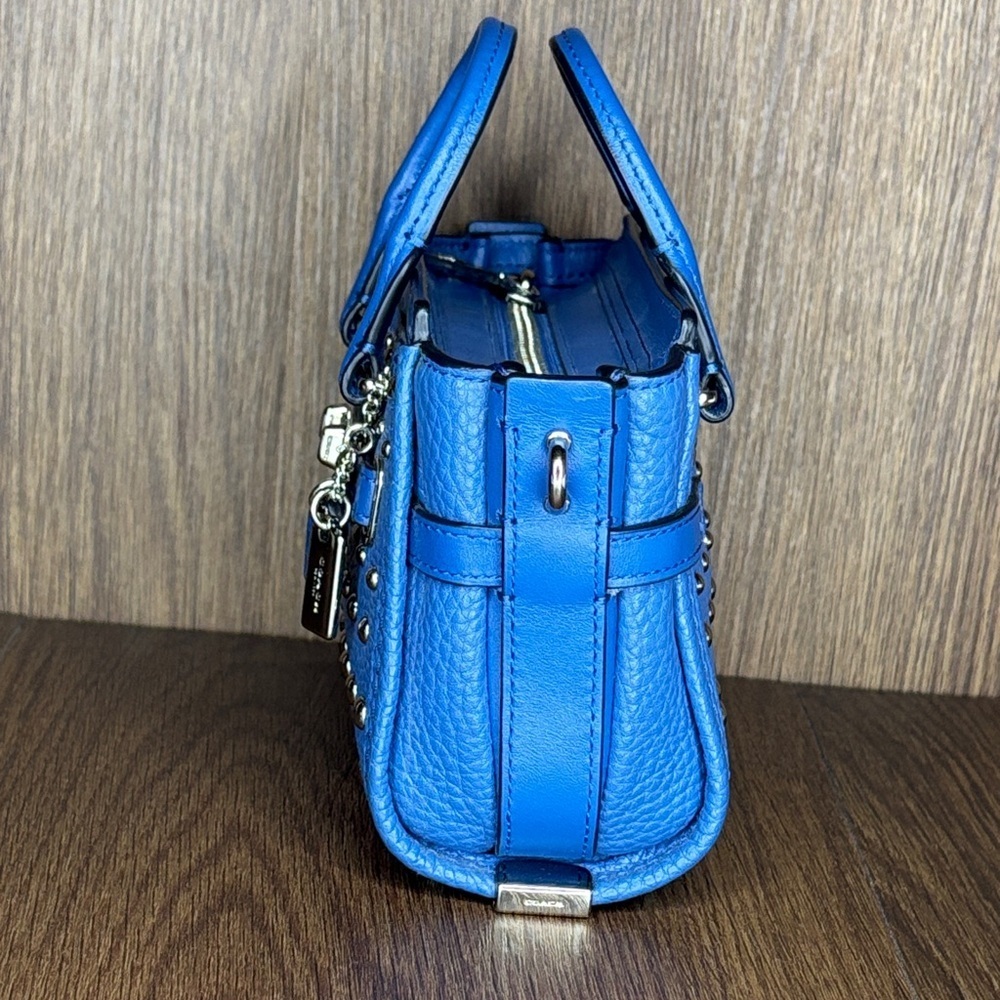 Coach Swagger 15 Lapis Blue Ombre Rivet Studded Pebble Leather Mini Satchel - Picture 6 of 12